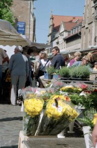Blumenstand auf dem Altstadtmarkt im Mai 2001